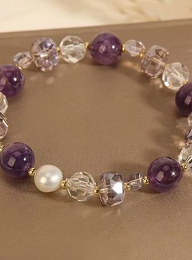 夏季小清新紫色水晶手链女 闺蜜森系ins轻奢简约手串送女友礼物