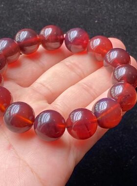 (证书)缅甸琥珀棕红手串男女同款纯正品女款文艺复古水晶白水晶