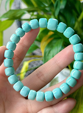 (送证书)绿松石手串直切单圈隔珠串正品高瓷绿松绿蓝色男女手串现