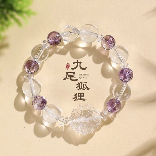 琉璃仿白水晶黄水晶莲花九尾狐狸配件水晶手链单圈男女生直播同款