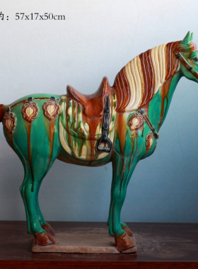 唐三彩陶瓷将军马国礼大马装饰品