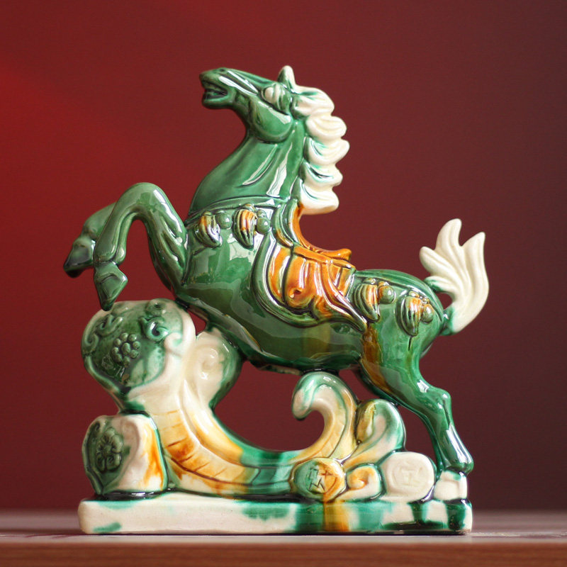 唐三彩马到成功陶瓷马摆件飞黄腾达办公室客厅装饰品工艺品礼品