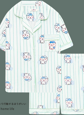 chiikawa小八睡衣女夏季新款纯棉短袖条纹可爱吉伊卡哇家居服夏天