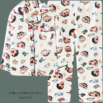 情侣蜡笔小新睡衣冬季珊瑚绒套装