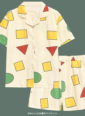 日系蜡笔小新睡衣女夏季新款纯棉短袖短裤家居服夏天薄款卡通套装