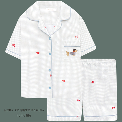 夏季纯棉腊肠狗开衫睡衣女两件套