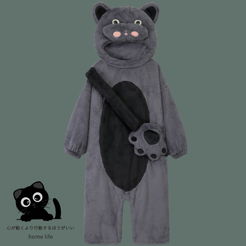 猫星人珊瑚绒加厚保暖连体睡衣
