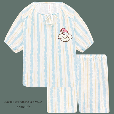 夏季纯棉纱布短袖睡衣女套装