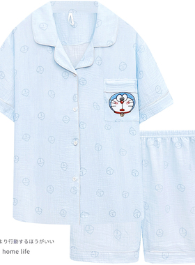 哆啦A梦睡衣夏季女款2025新款泡泡纱短袖家居服网红风可爱两件套
