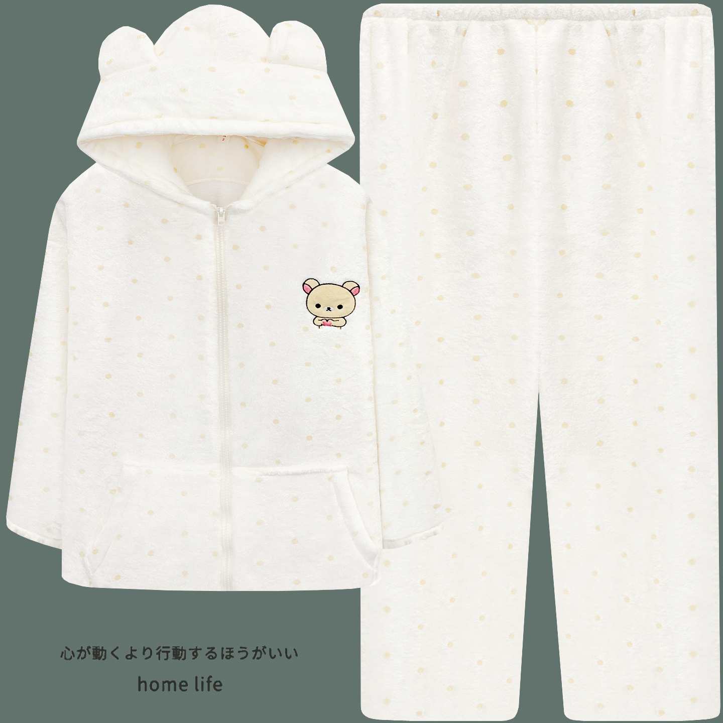 新款轻松熊波点睡衣女冬季珊瑚绒