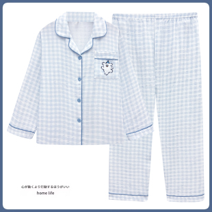 双层泡泡纱睡衣女春夏季 日系甜美可爱卡通家居服秋冬 纯棉长袖 套装