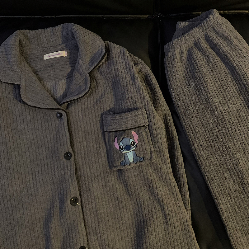 情侣史迪仔睡衣秋冬加厚加绒套装