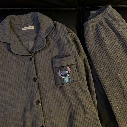 情侣史迪仔睡衣秋冬加厚加绒套装