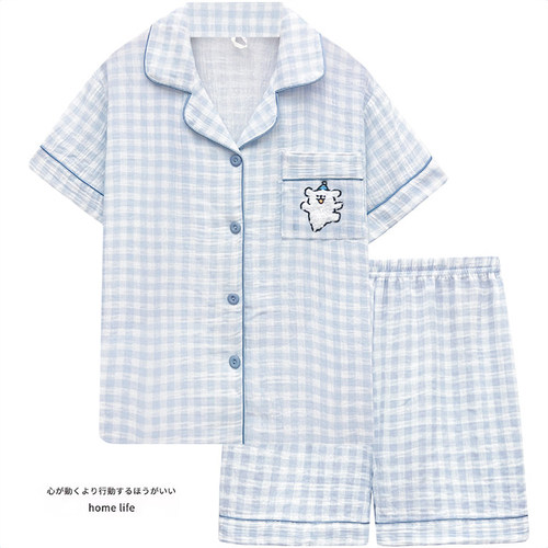 双层泡泡纱睡衣夏天女款纯棉短袖套装日系甜美可爱卡通家居服夏季 - 封面