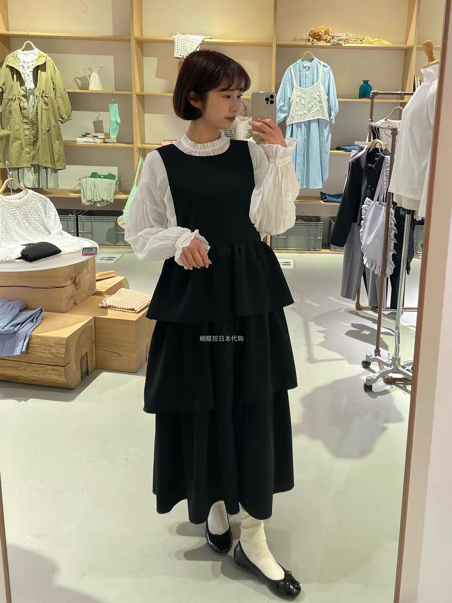 日单贵牌  黑色背带分层蛋糕连衣裙 可爱背带裙