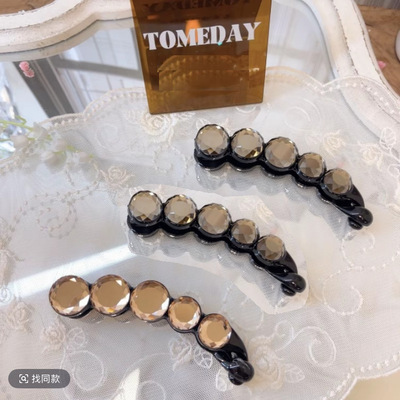 韩国东大门新款气质轻奢香蕉夹马尾夹发夹竖夹水晶发卡大号10cm