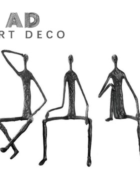 黑色火柴人物大摆件铸铁抽象雕塑坐姿玄关前台样板间现代金属饰品