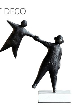 黑色铸铁拉手人物摆件新中式复古客厅书房样板间酒店抽象软装陈设