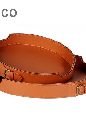 轻奢高档皮革金属托盘设计感爱橙色欧式现代极简客厅收纳软装摆件