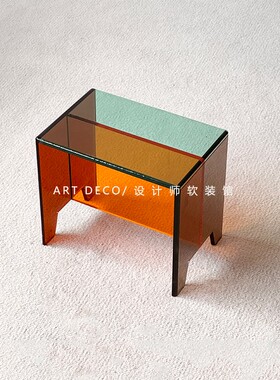设计师款拼色透明凳子高级配色换鞋凳亚克力橙色长茶几商铺时尚凳