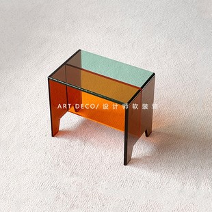 凳 凳亚克力橙色长茶几商铺时尚 设计师款 拼色透明凳子高级配色换鞋