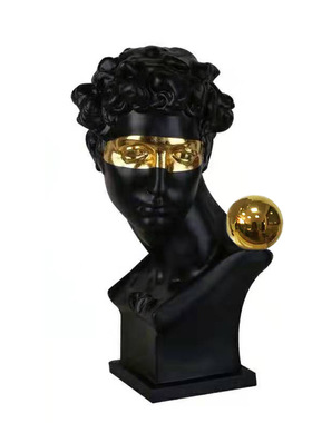 黑色大卫头像雕塑摆件金眼睛现代轻奢创意样板间树脂人物软装饰品