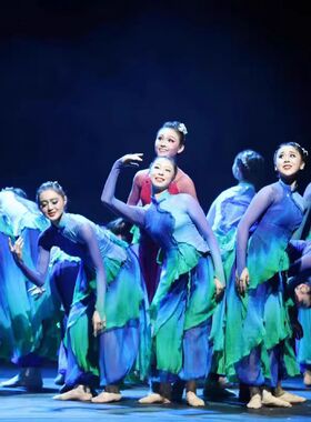 蓝色古典舞成人儿童秧歌扇子舞套装桃李本舞蹈服装一条大河演出服