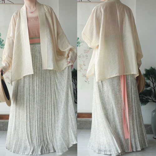 日常汉服套装飞机袖百迭裙吊带夏
