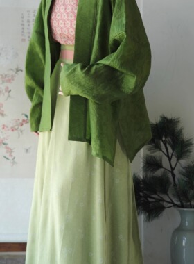 【一叶暴富小豆绿】西辞记豆绿色冰裂纹印花破裙日常通勤汉服半裙