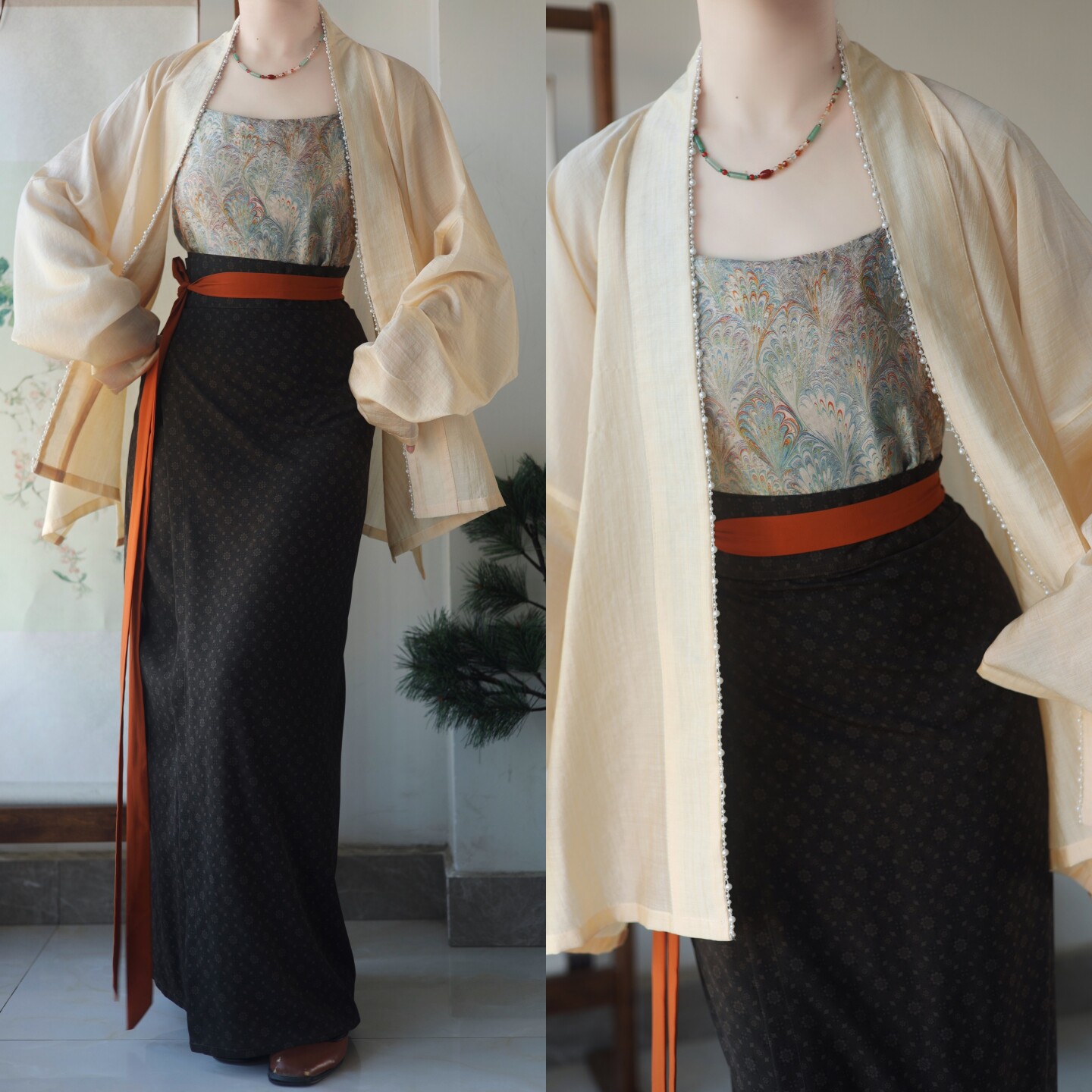 薄款珍珠飞机袖对襟短衫宋制汉服图片