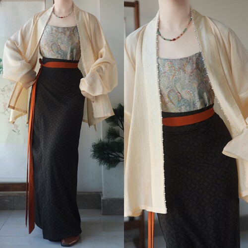 薄款珍珠飞机袖对襟短衫宋制汉服