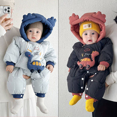新生婴幼儿羽绒服连体衣冬季加厚0-1岁男女宝宝超萌秋冬装外出服2