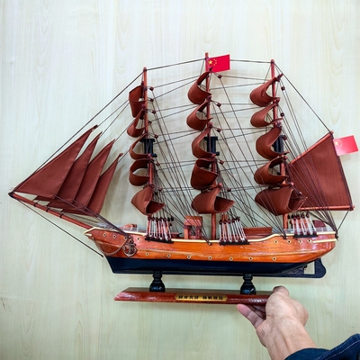 手工实木帆船模型中国红喜庆