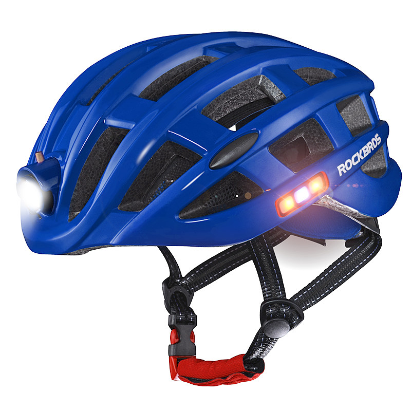 洛克兄弟骑行头盔车灯充电发光防虫网山地公路自行车头盔装备男女