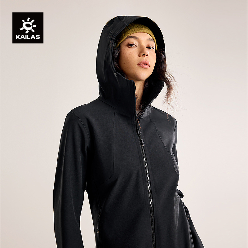 凯乐石长款连帽软壳外套防风防泼