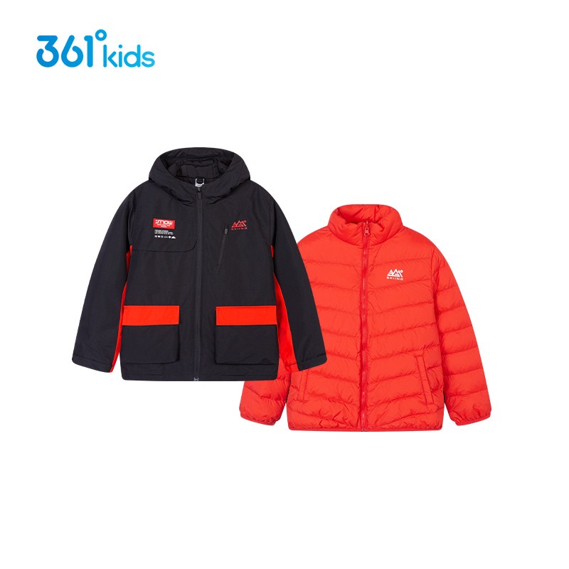 361儿童冲锋衣男孩两件套中大童361度羽绒内胆冬季保暖外套男童装