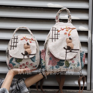 2025秋季 小清新原创亲子帆布包立体猫咪设计轻便简约百搭背包 新款
