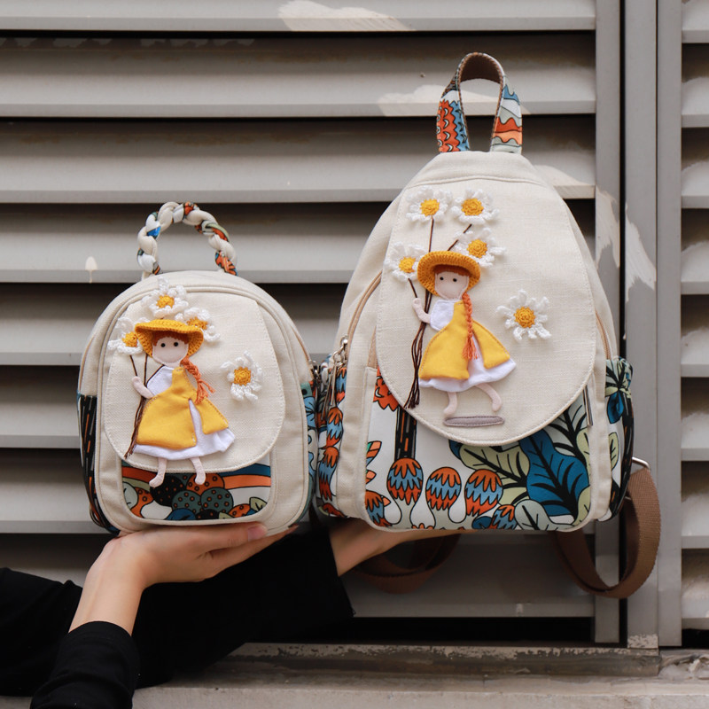 小清新手工特色布艺百搭亲子背包原创立体卡通女孩超轻简约双肩包