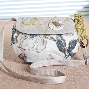 民族风百搭小斜挎包手工编织棉麻包单肩包小清新淡雅时尚 轻便布包