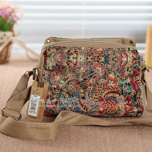 新款 女小斜跨包民族风帆布包女小众单肩包精致多夹层轻便小斜挎包