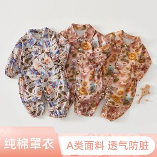 宝宝连体罩衣爬行服婴儿纯棉一体护衣儿童全身户外防脏爬爬服