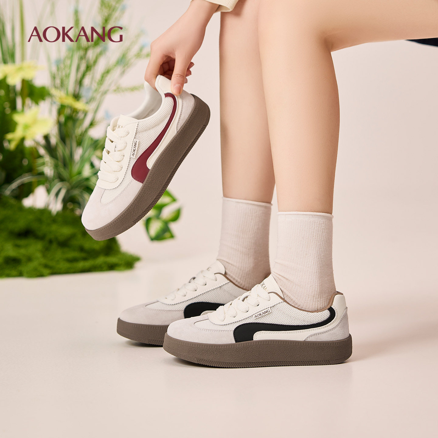 奥康 女鞋2026春季新款阿甘德训鞋宽楦拼接鞋面休闲鞋门店发货,女鞋,德训鞋,淘宝优惠券,粉丝福利购,淘宝优惠卷