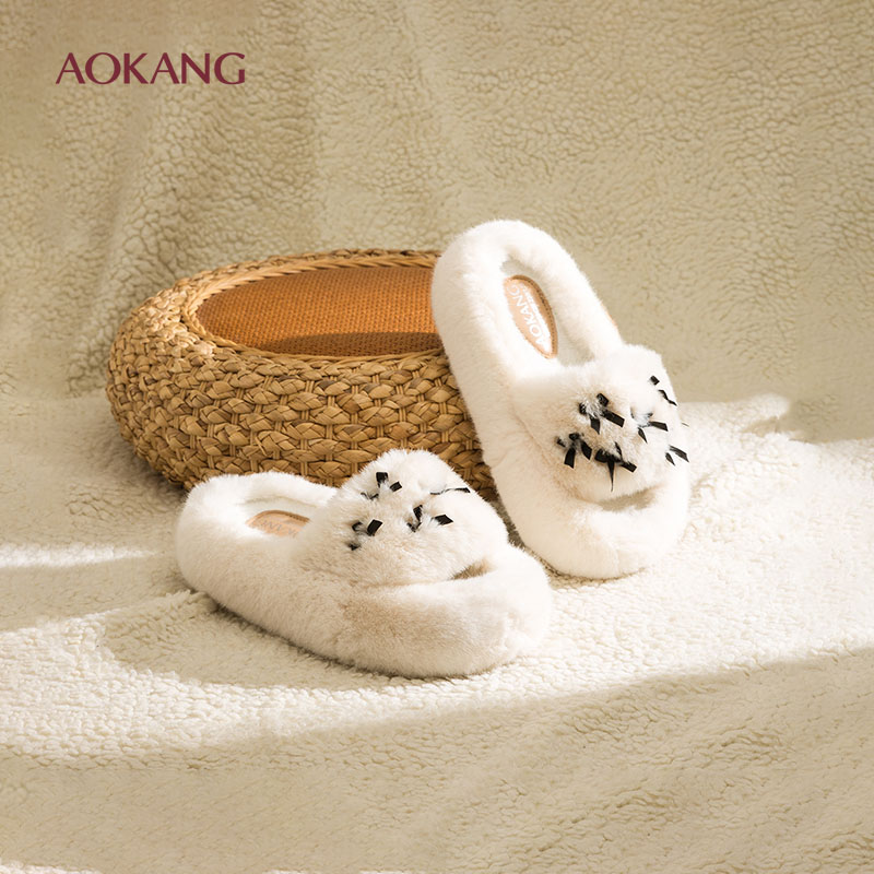 奥康女鞋2025秋冬新款毛毛鞋女