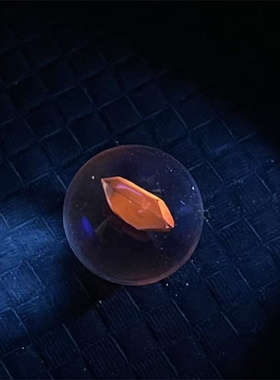 天然水晶全包裹荧光橘红色矿物结晶负晶胆包圆珠8mm戒指项链吊坠