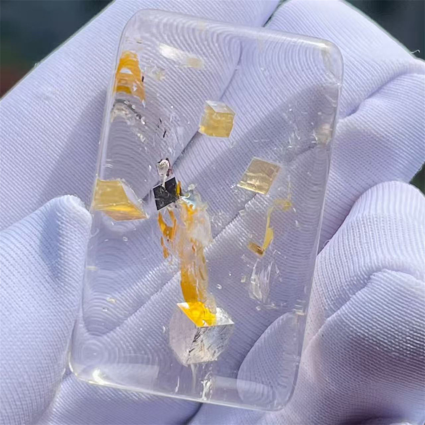 天然水晶全包裹立方体双色矿物奇石无事牌DIY饰品项链挂件吊坠