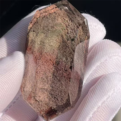 天然水晶彩幽灵银山景石柱把玩毛衣项链挂件吊坠一物一图款