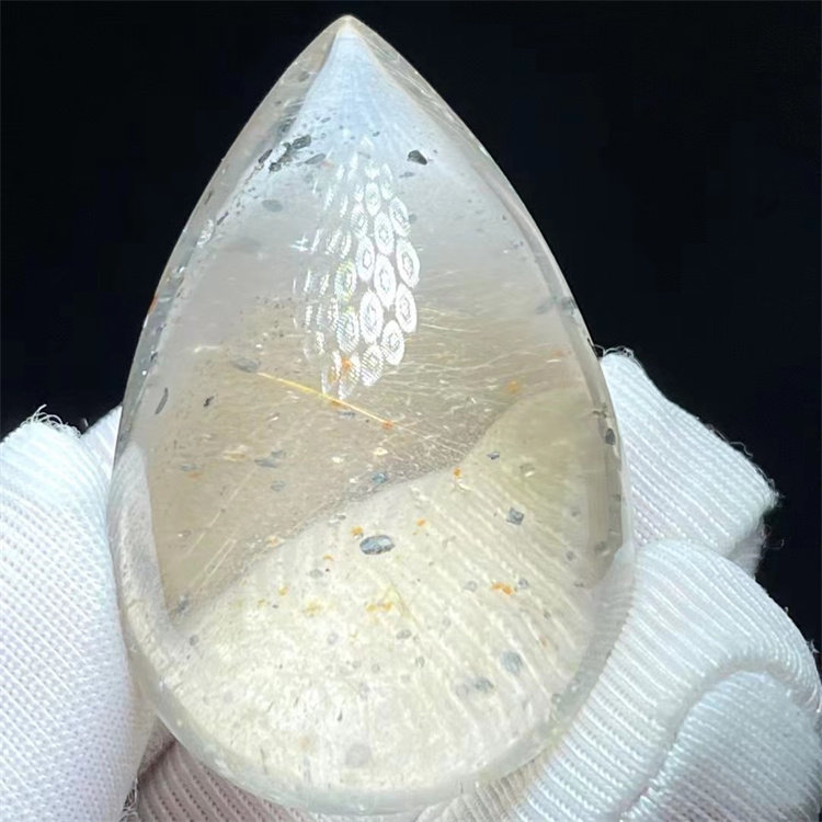 天然水晶包裹发晶白幽灵银山蓝色锐钛矿异象裸石毛衣项链挂件吊坠