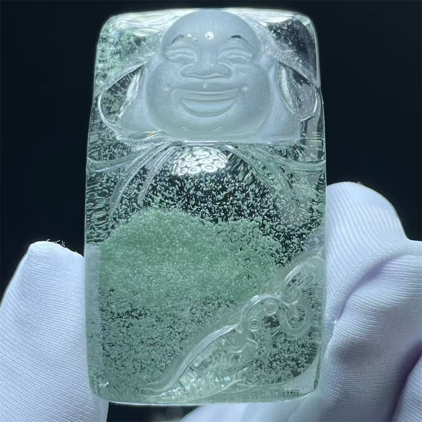 天然水晶星光绿幽灵弥勒佛DIY饰品毛衣项链挂件吊坠一物一图款