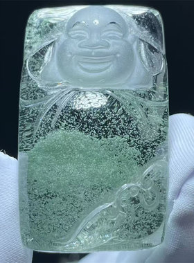 天然水晶星光绿幽灵弥勒佛DIY饰品毛衣项链挂件吊坠一物一图款