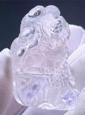 天然水晶全包裹蓝萤石矿雕刻九尾狐狸男女款毛衣项链挂件吊坠特惠